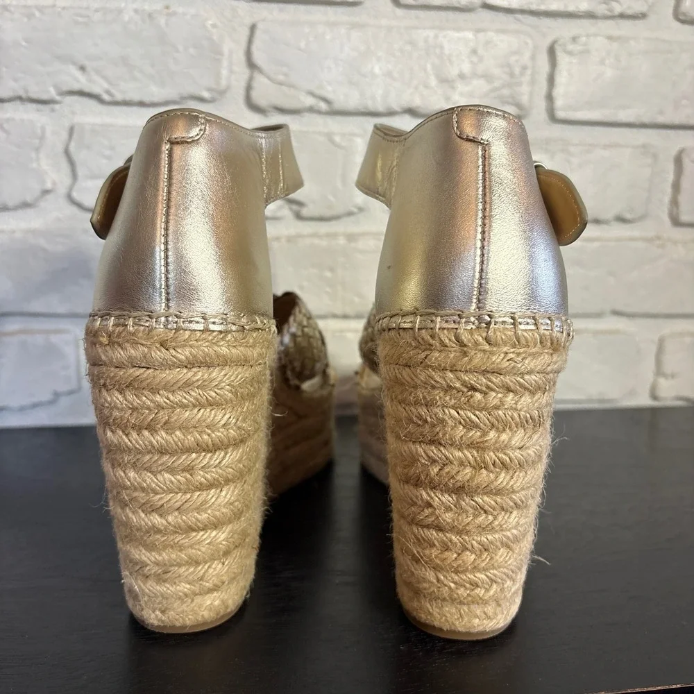Marc Fisher Aylon woven platform wedges Wedge Sandal metallic‎ gold Size 9